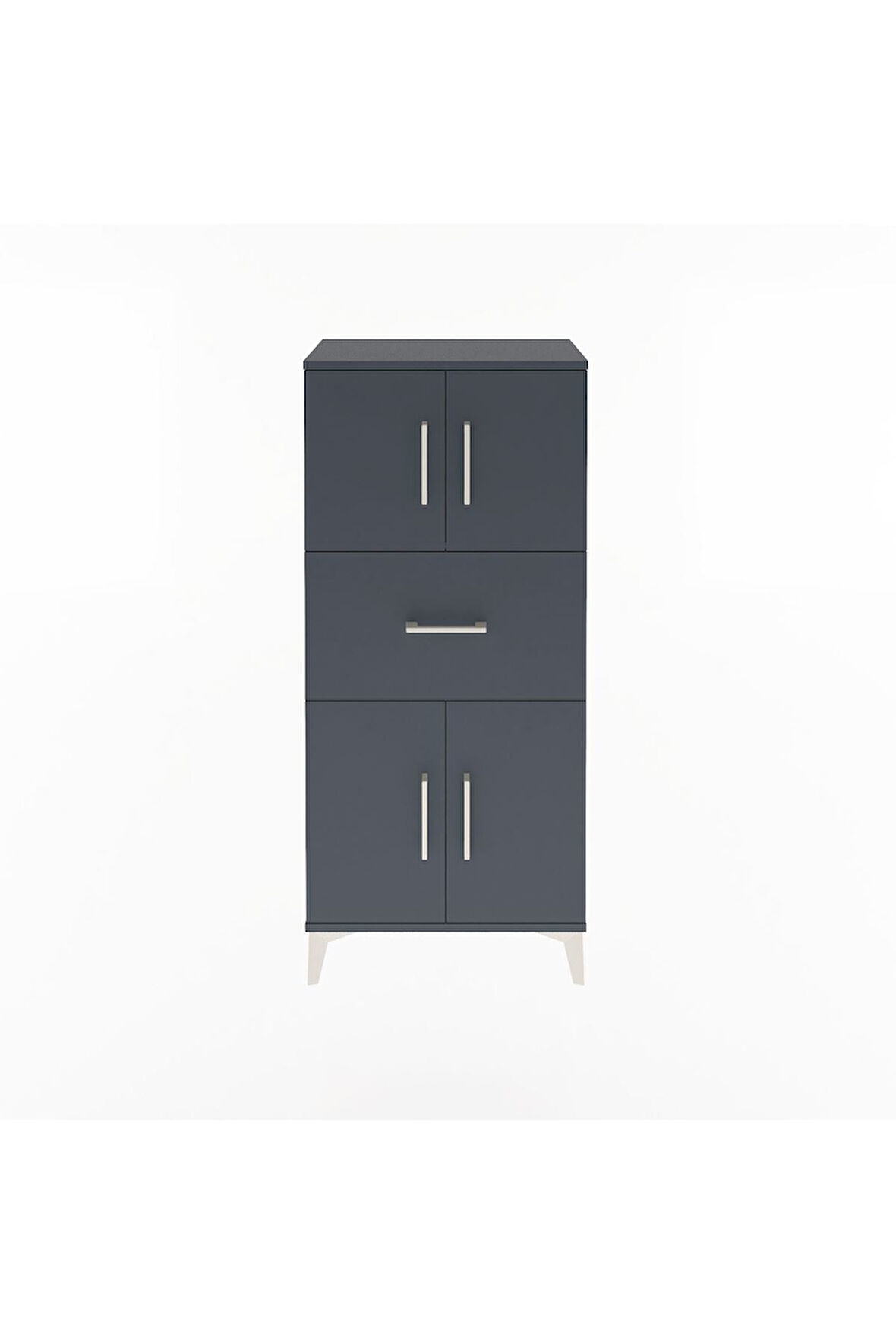 Arges Dolap Tek Raflı Tek Çekmeceli 4 Kapaklı 60x30x134 Antrasit-Antrasit