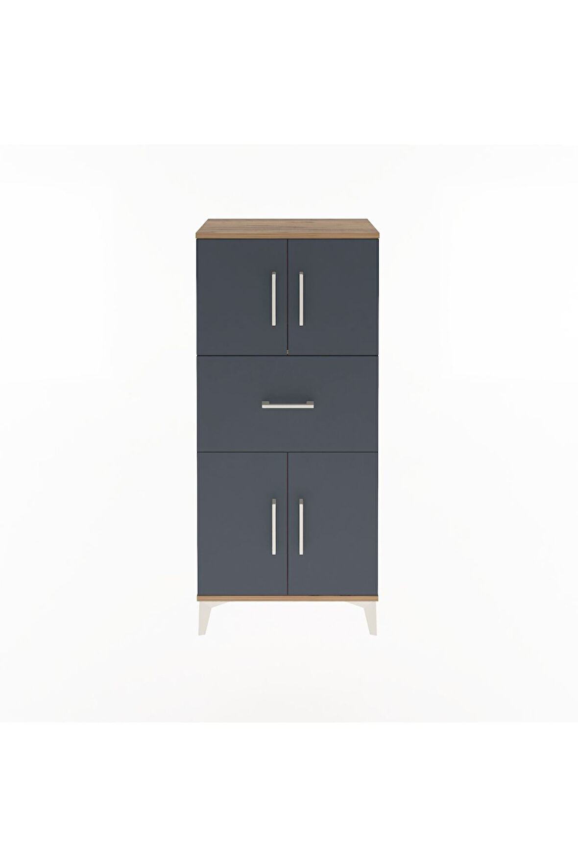 Arges Dolap Tek Raflı Tek Çekmeceli 4 Kapaklı 60x30x134 Çam-Antrasit