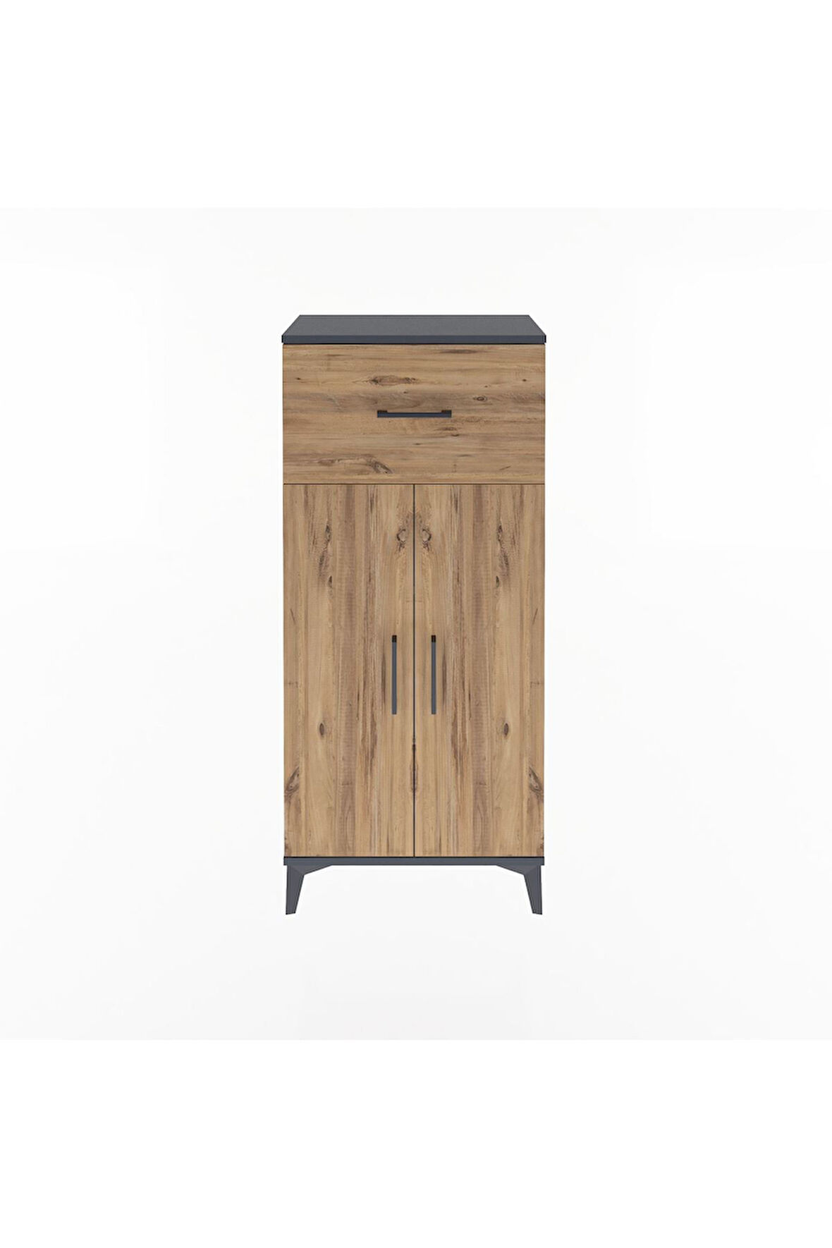 Arges Dolap 2 Raflı Tek Çekmeceli 2 Kapaklı 60x30x134 Antrasit-Çam