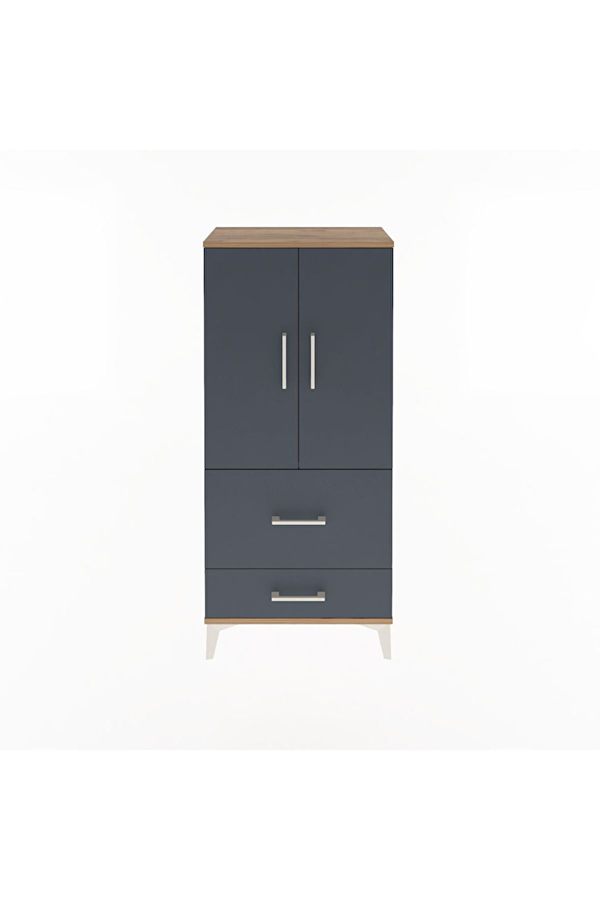 Arges Dolap Tek Raflı 2 Çekmeceli 2 Kapaklı 60x30x134 Çam-Antrasit