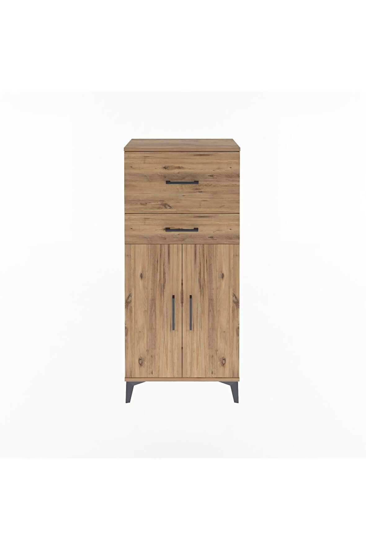 Arges Dolap Tek Raflı 2 Çekmeceli 2 Kapaklı 60x30x134 Çam-Çam