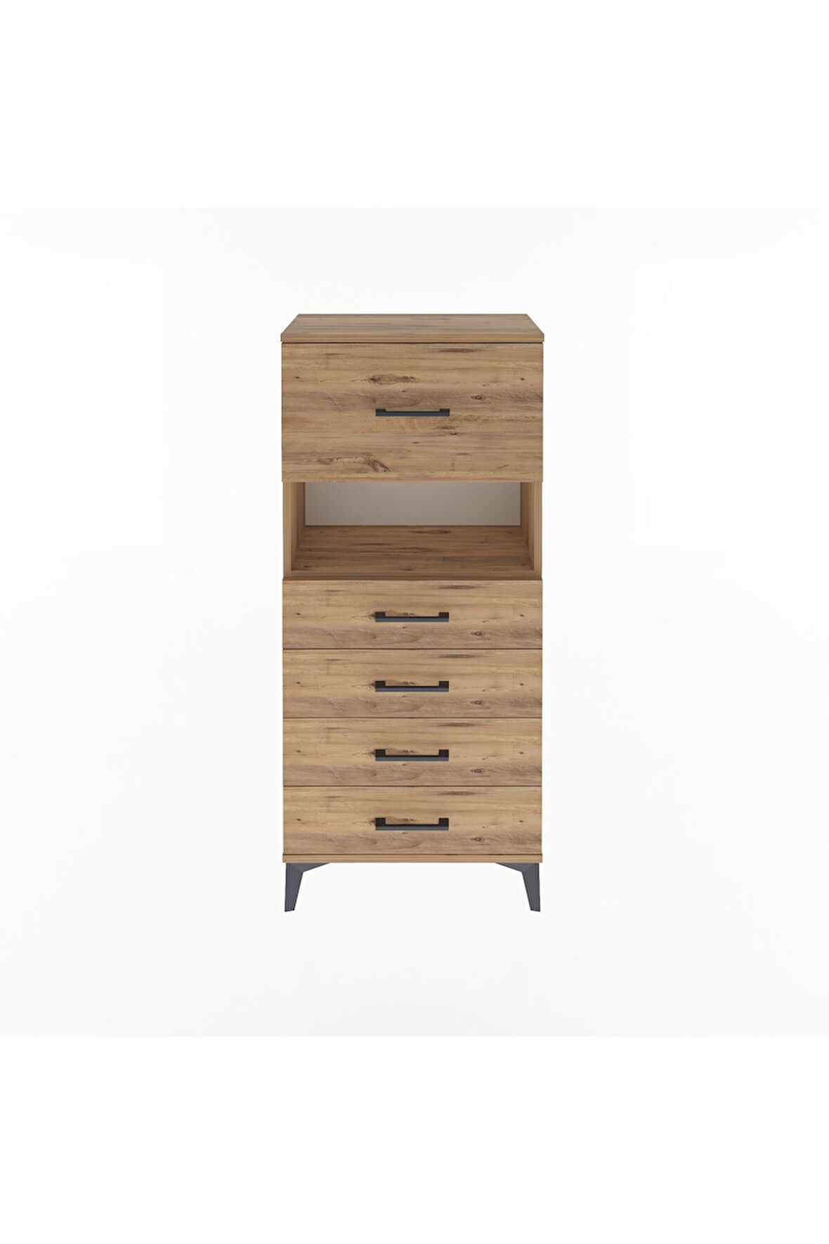 Arges Dolap Tek Raflı 5 Çekmeceli 60x30x134 Çam-Çam