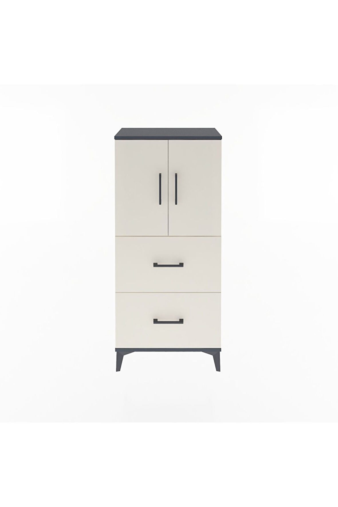 Arges Dolap Tek Raflı 2 Çekmeceli 2 Kapaklı 60x30x134 Antrasit-Aytaşı