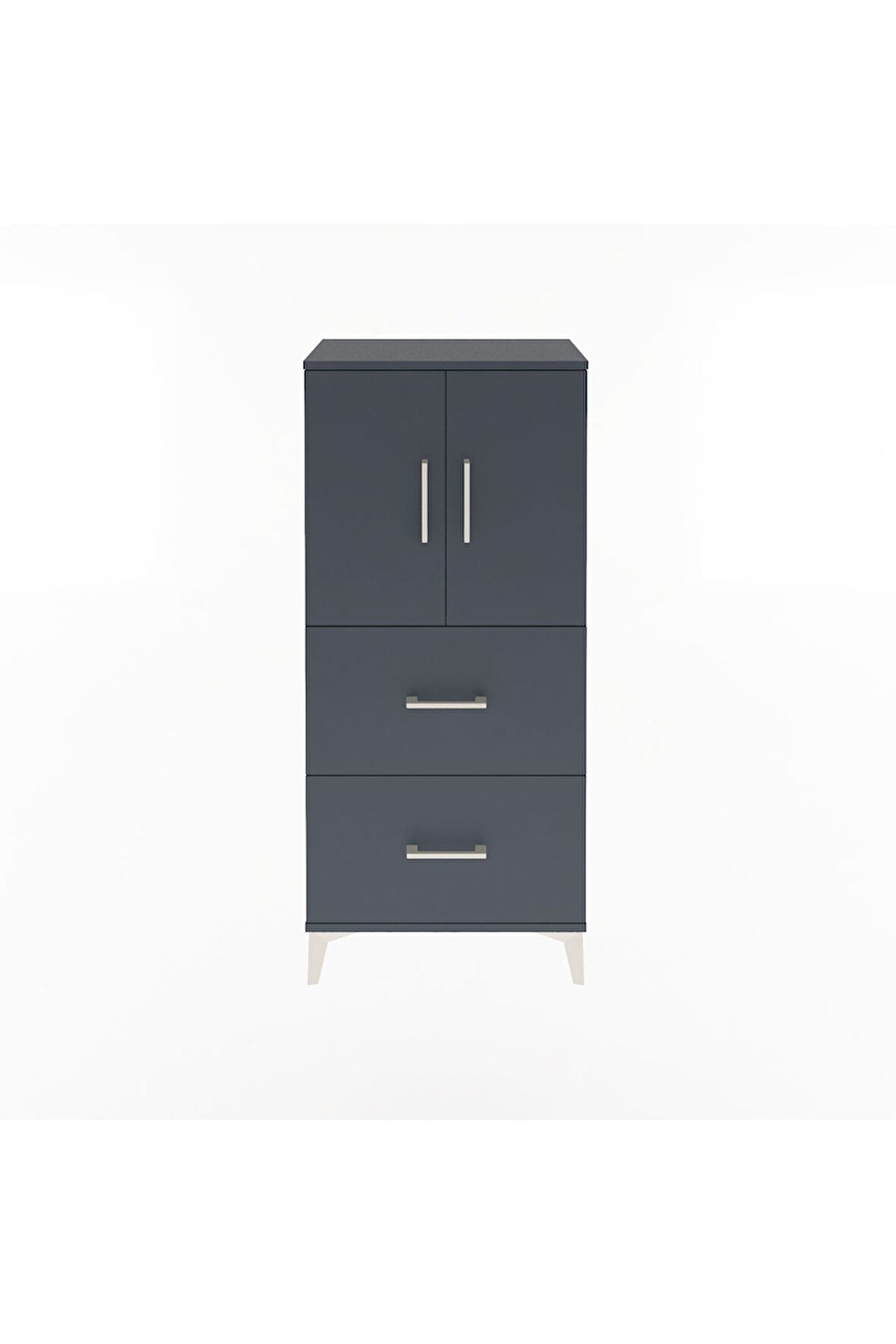 Arges Dolap Tek Raflı 2 Çekmeceli 2 Kapaklı 60x30x134 Antrasit-Antrasit