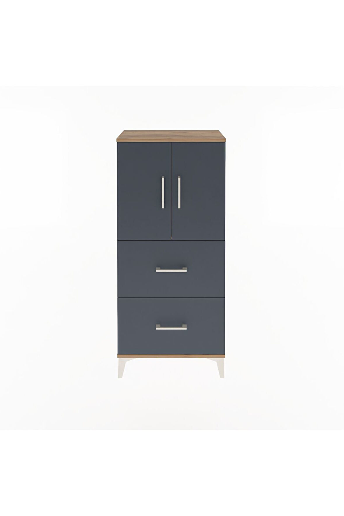 Arges Dolap Tek Raflı 2 Çekmeceli 2 Kapaklı 60x30x134 Çam-Antrasit