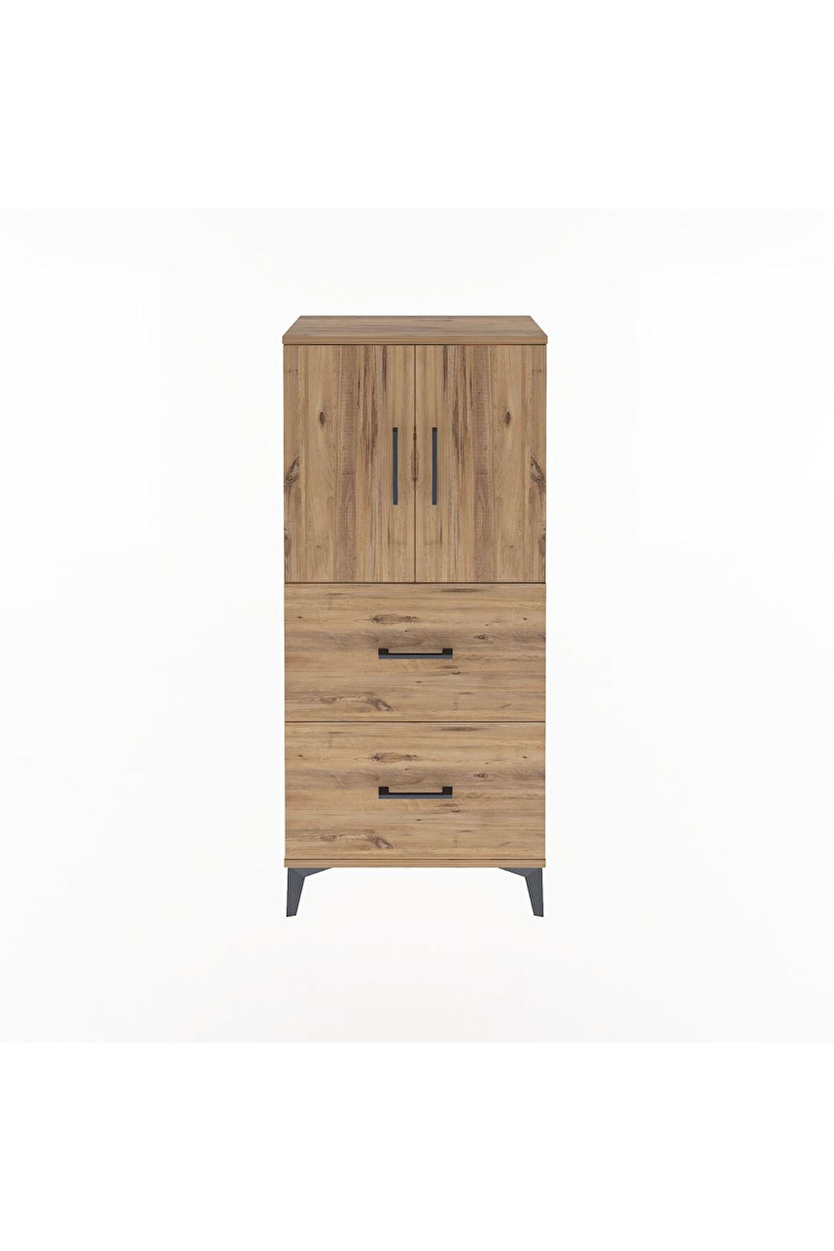 Arges Dolap Tek Raflı 2 Çekmeceli 2 Kapaklı 60x30x134 Çam-Çam