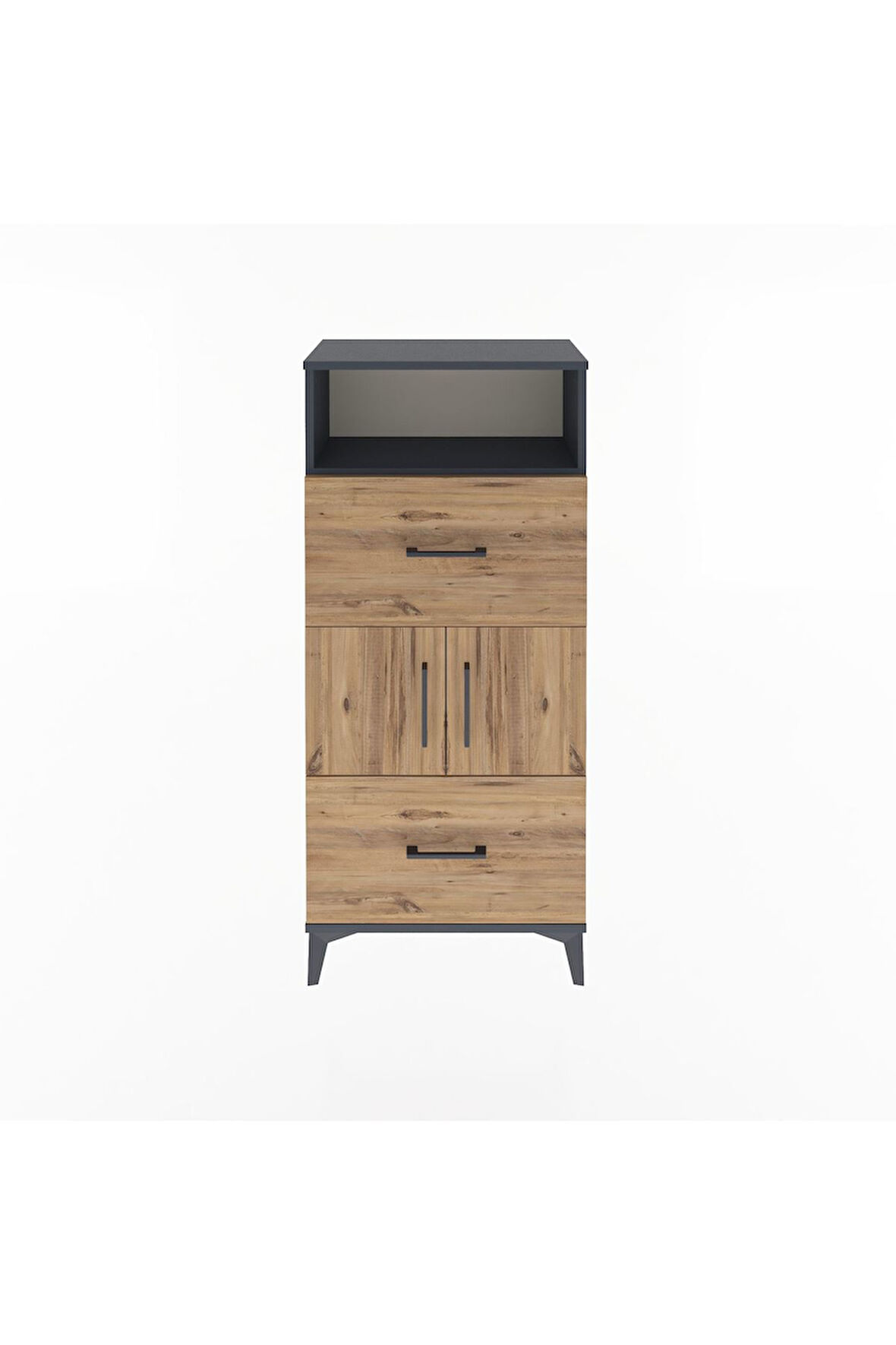 Arges Dolap 2 Raflı 2 Çekmeceli 2 Kapaklı 60x30x134 Antrasit-Çam