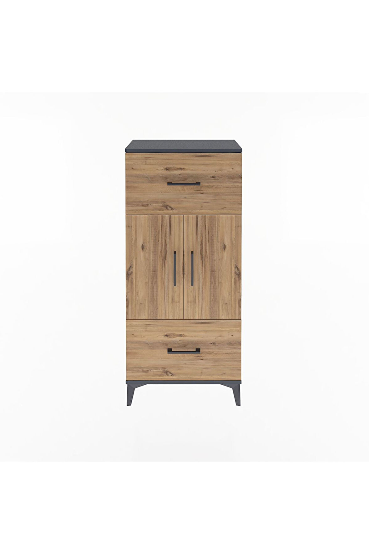 Arges Dolap 2 Raflı 2 Çekmeceli 2 Kapaklı 60x30x134 Antrasit-Çam