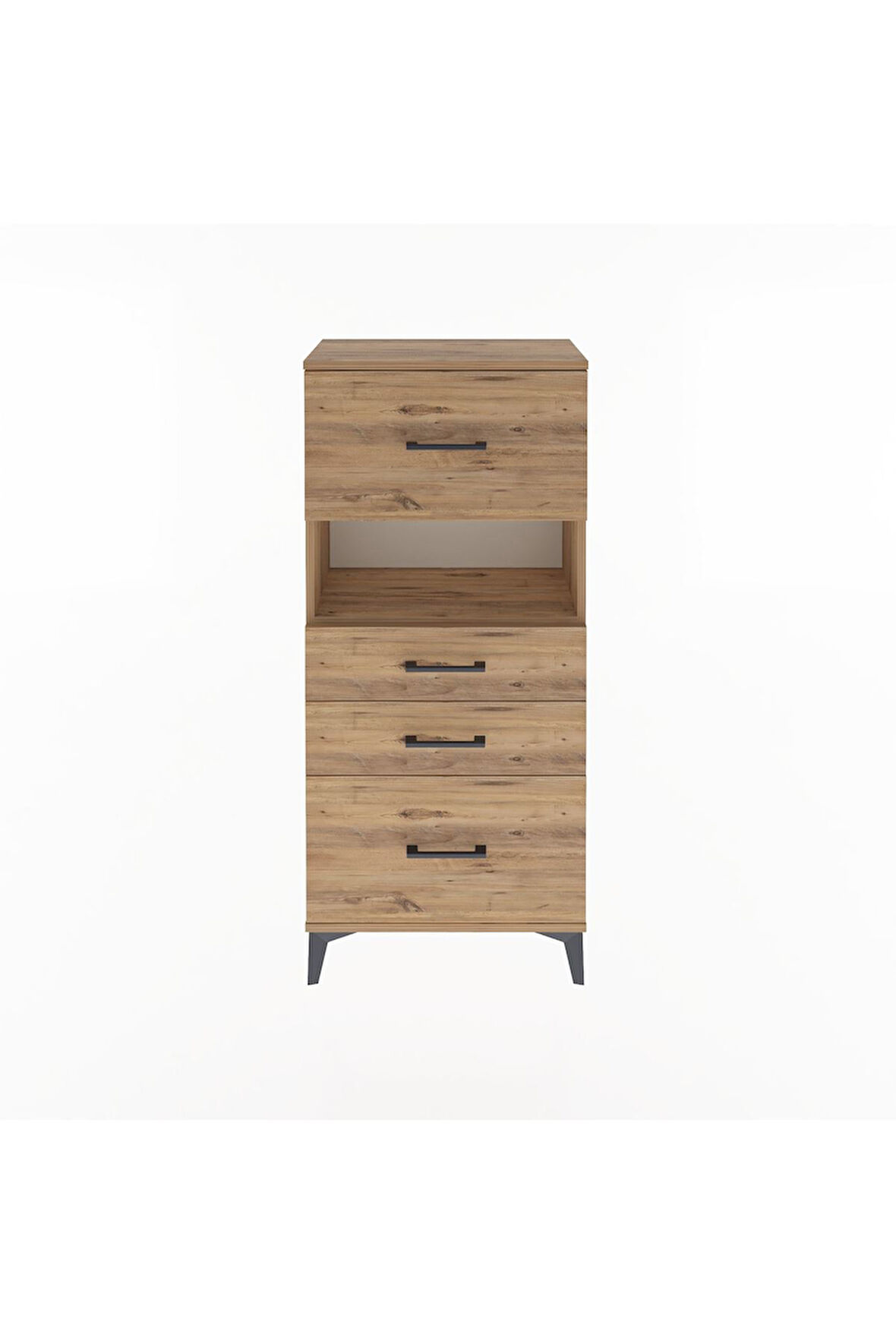 Arges Dolap Tek Raflı 4 Çekmeceli 60x30x134 Çam-Çam