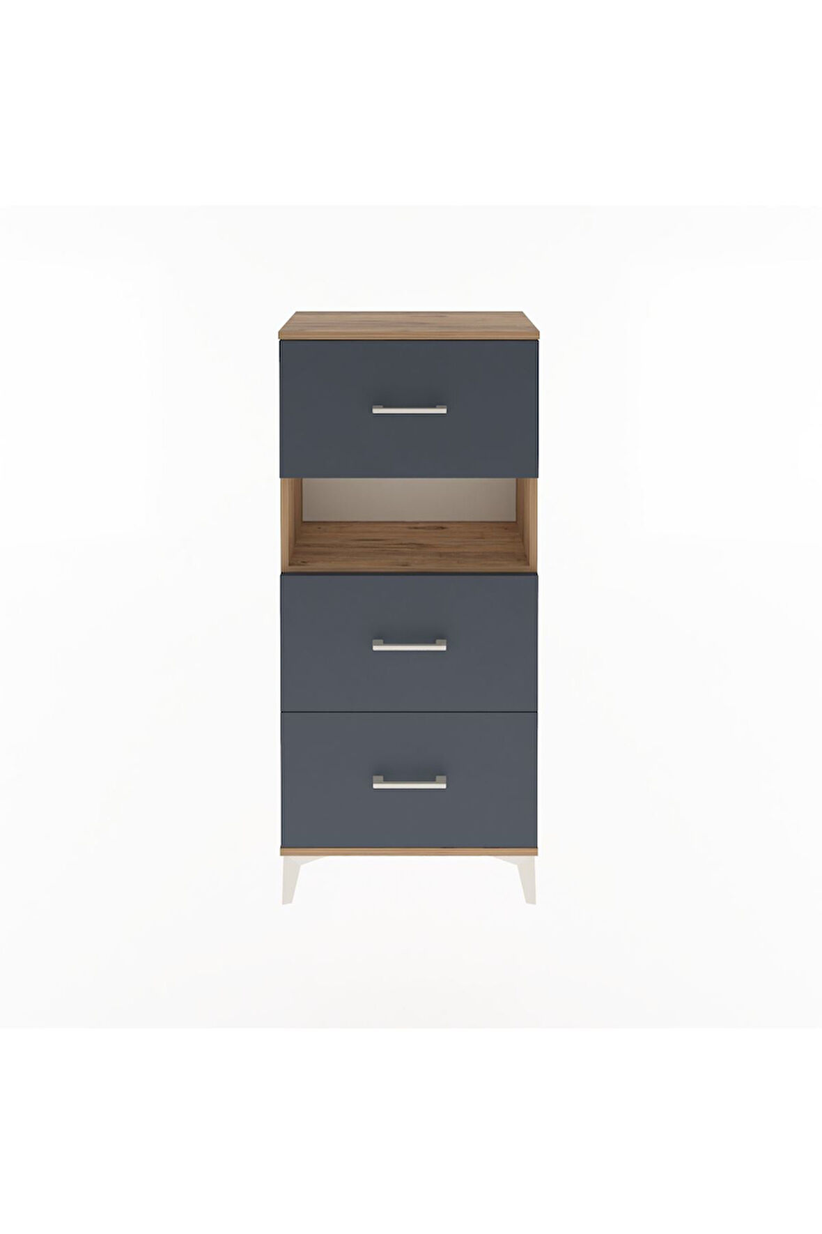 Arges Dolap Tek Raflı 3 Çekmeceli 60x30x134 Çam-Antrasit