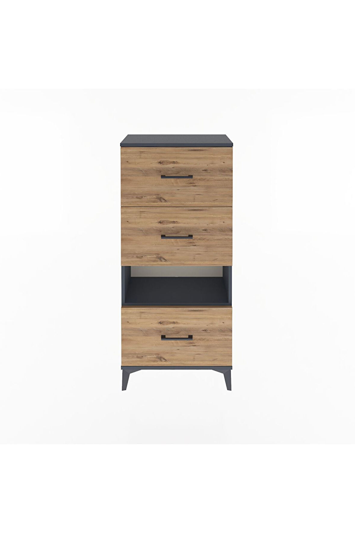 Arges Dolap Tek Raflı 3 Çekmeceli 60x30x134 Antrasit-Çam