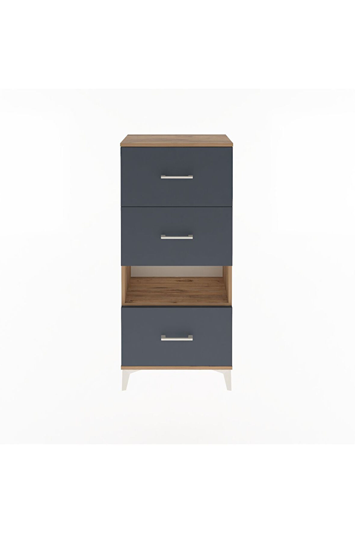 Arges Dolap Tek Raflı 3 Çekmeceli 60x30x134 Çam-Antrasit