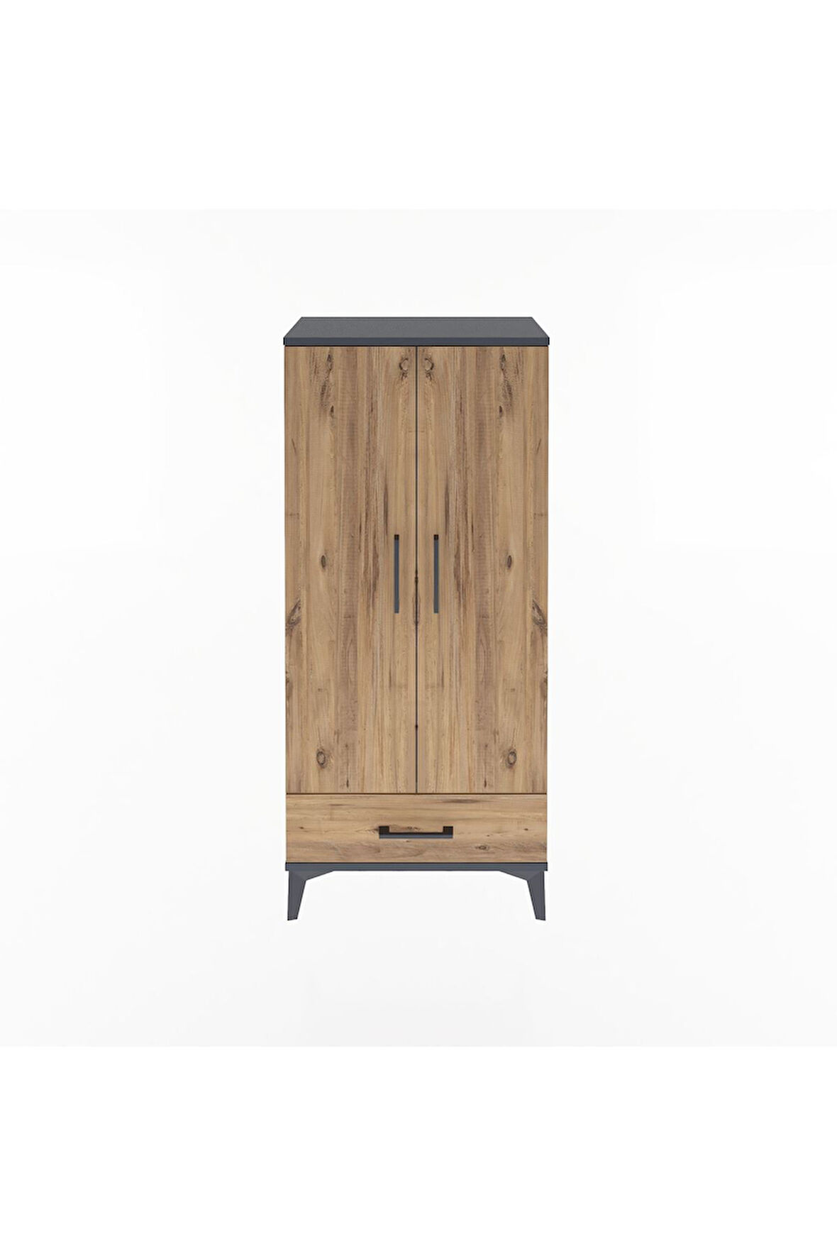 Arges Dolap 3 Raflı Tek Çekmeceli 2 Kapaklı 60x30x134 Antrasit-Çam