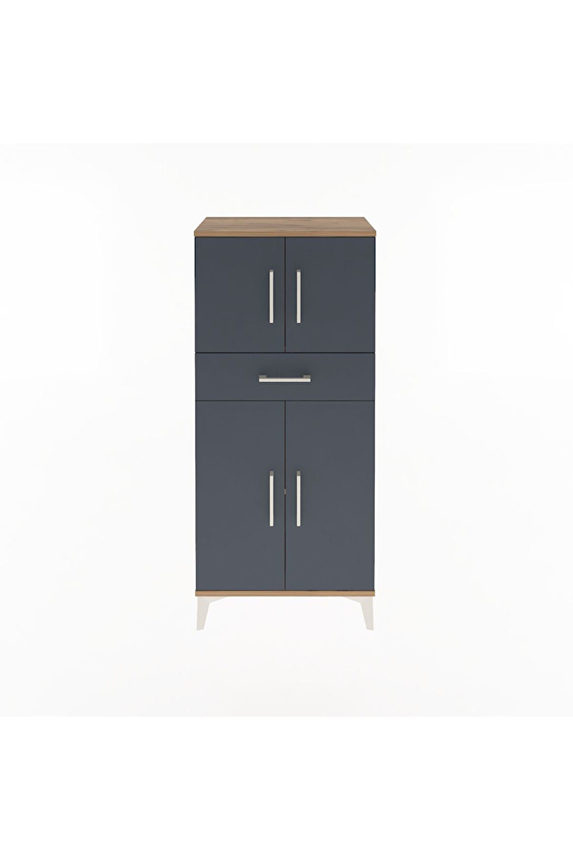 Arges Dolap 2 Raflı Tek Çekmeceli 4 Kapaklı 60x30x134 Çam-Antrasit