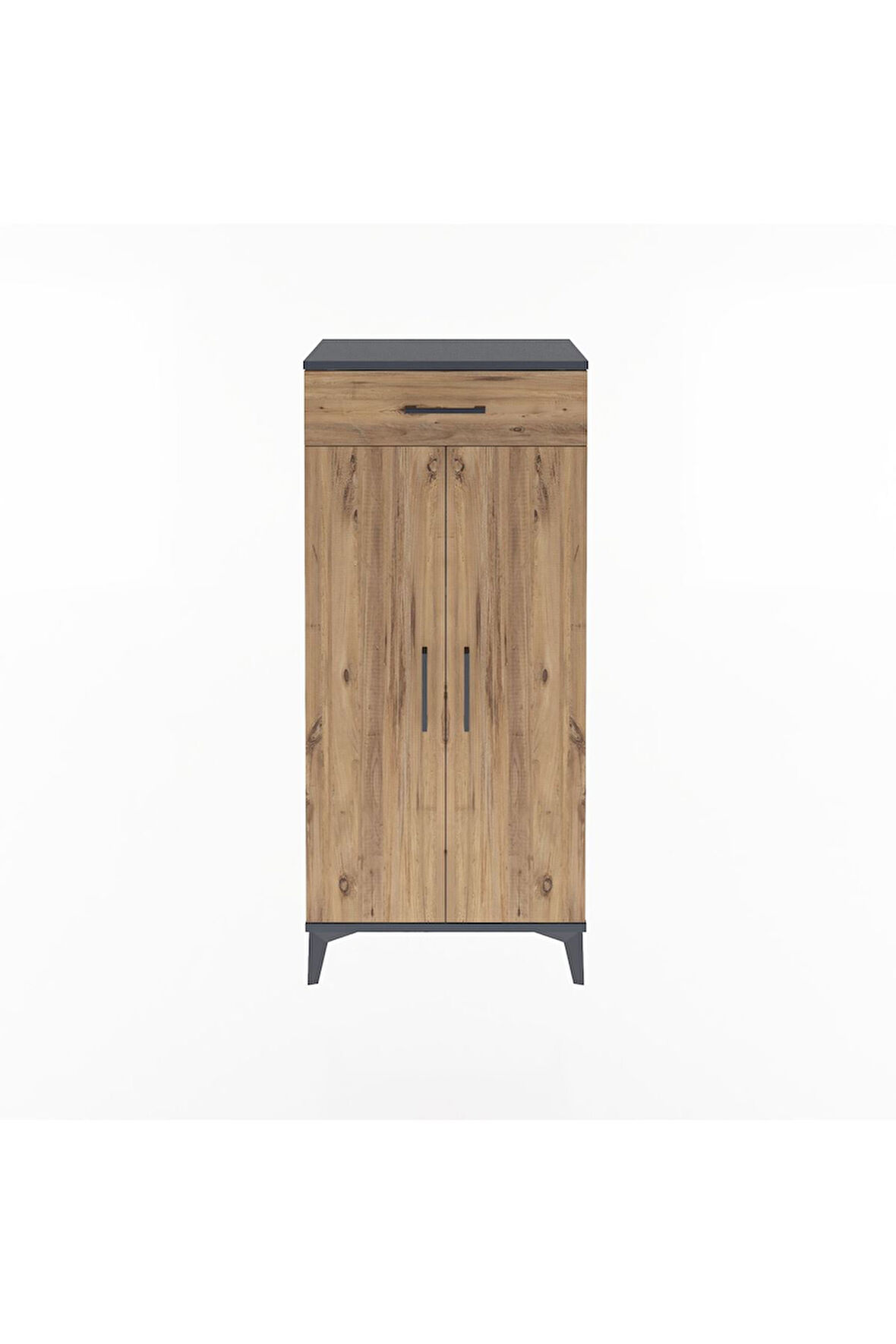 Arges Dolap 2 Raflı Tek Çekmeceli 2 Kapaklı 60x30x134 Antrasit-Çam