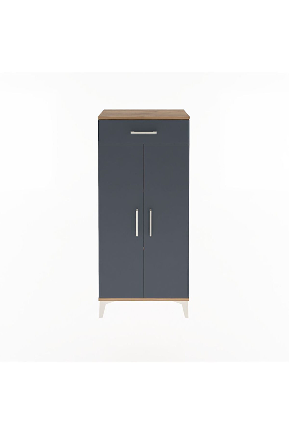 Arges Dolap 2 Raflı Tek Çekmeceli 2 Kapaklı 60x30x134 Çam-Antrasit