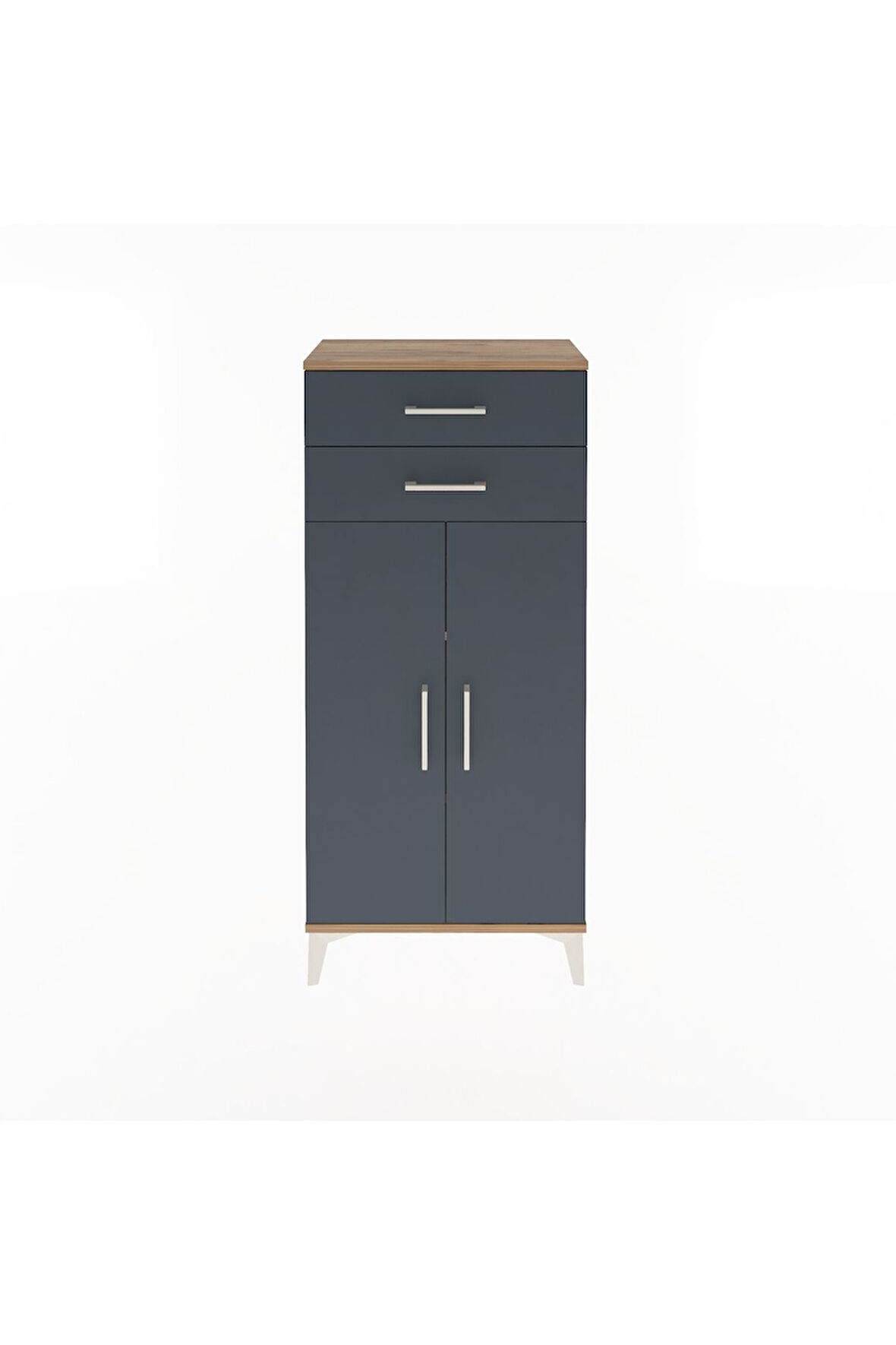 Arges Dolap 2 Raflı 2 Çekmeceli 2 Kapaklı 60x30x134 Çam-Antrasit