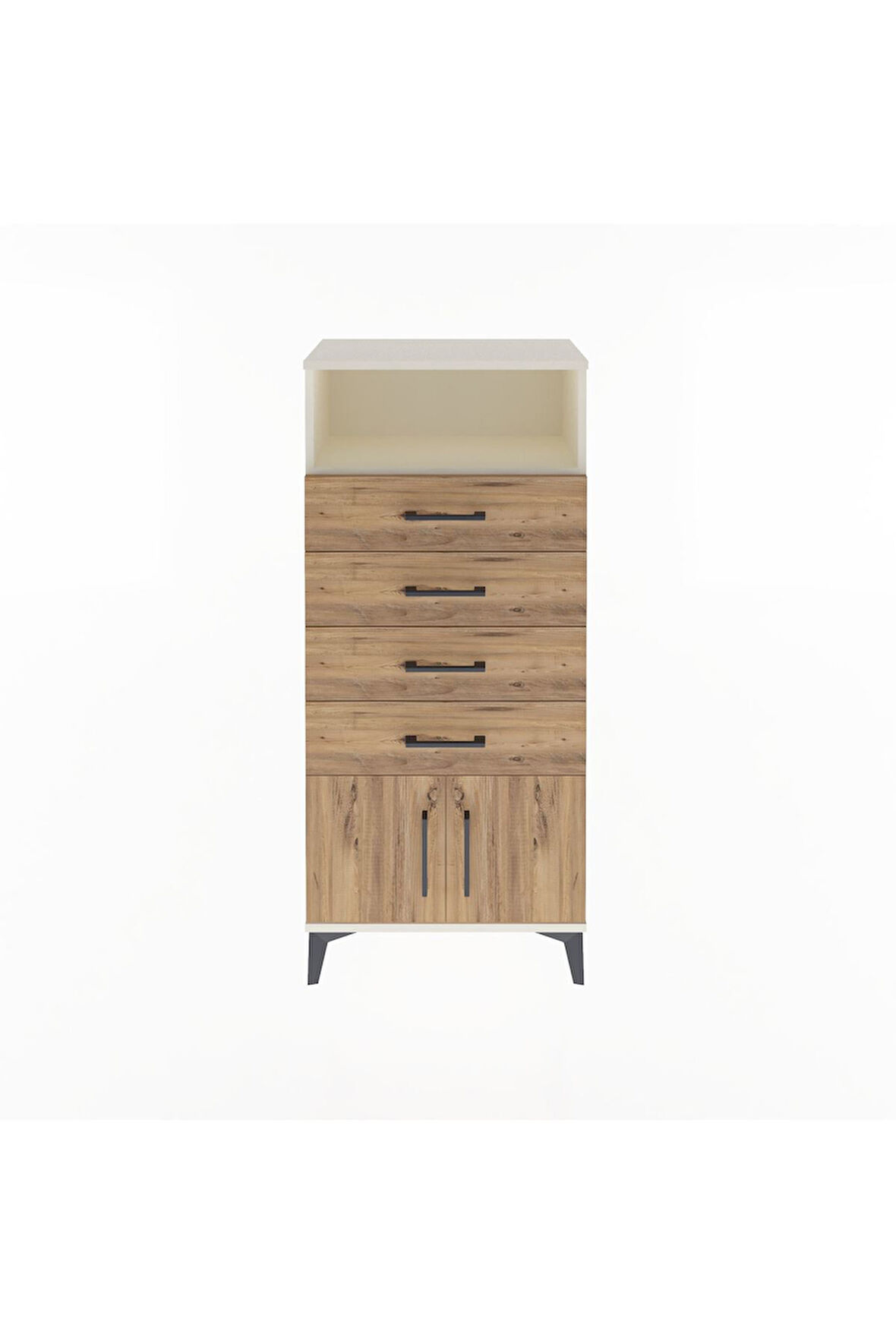 Arges Dolap Tek Raflı 4 Çekmeceli 2 Kapaklı 60x30x134 Aytaşı-Çam