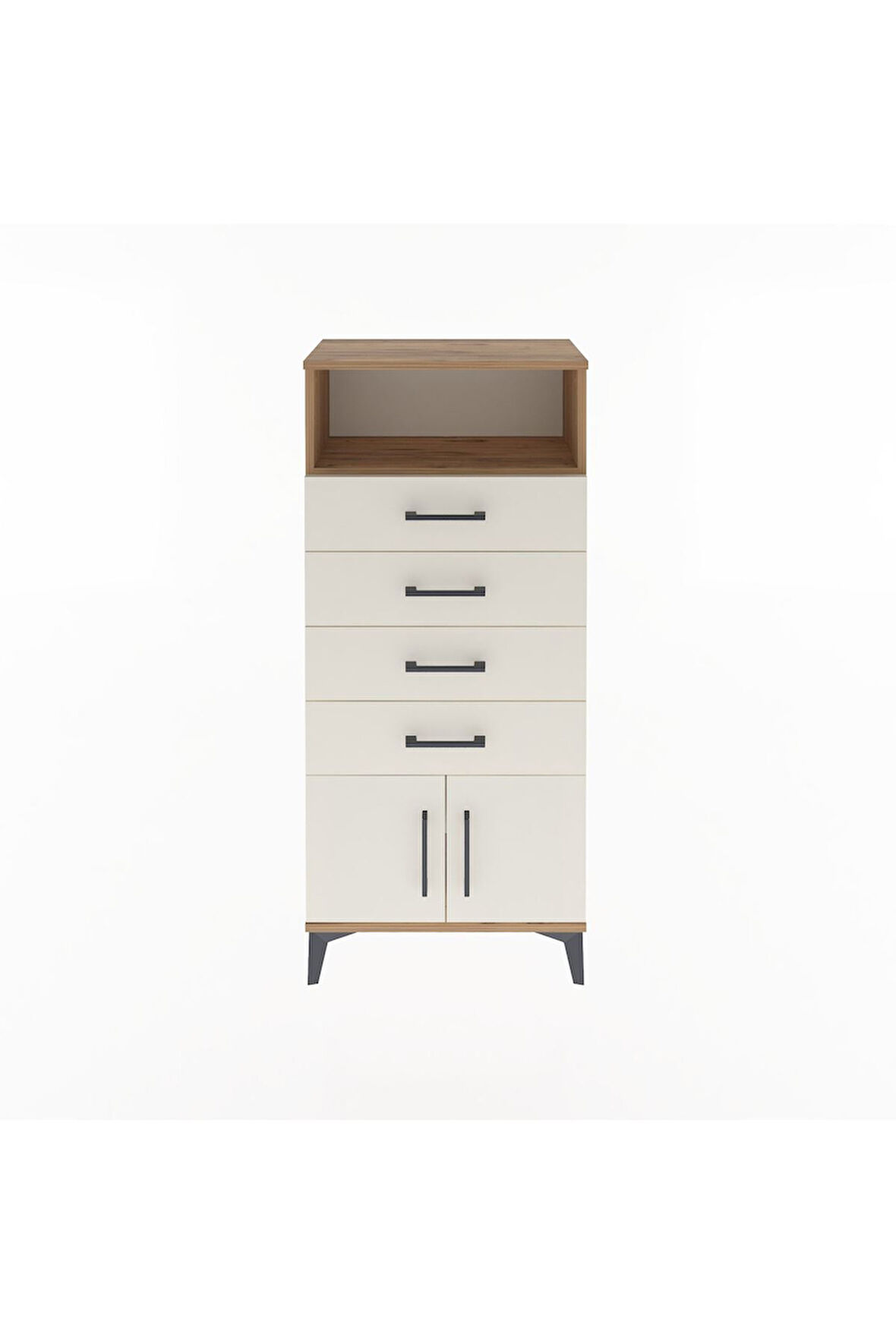 Arges Dolap Tek Raflı 4 Çekmeceli 2 Kapaklı 60x30x134 Çam-Aytaşı