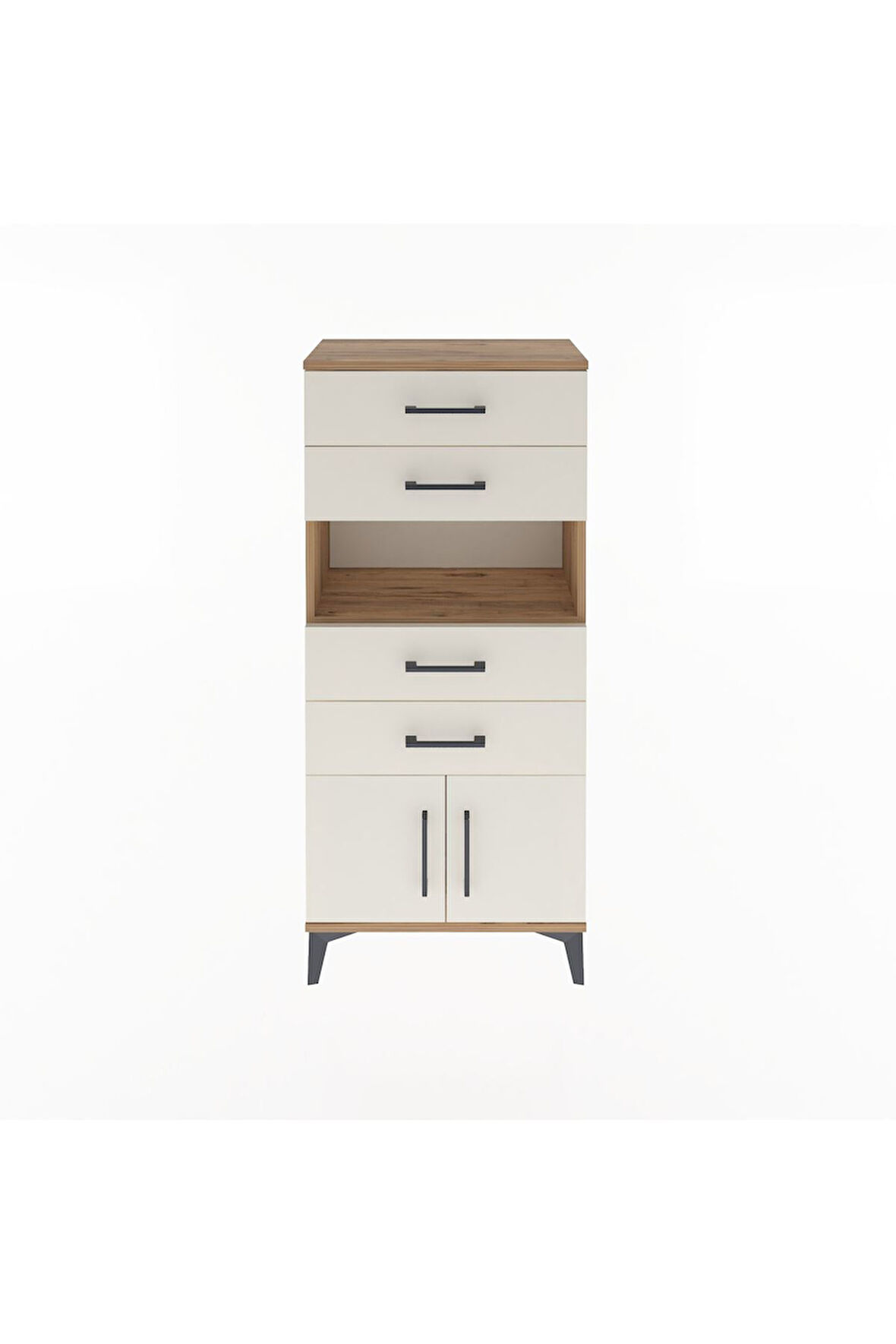 Arges Dolap Tek Raflı 4 Çekmeceli 2 Kapaklı 60x30x134 Çam-Aytaşı
