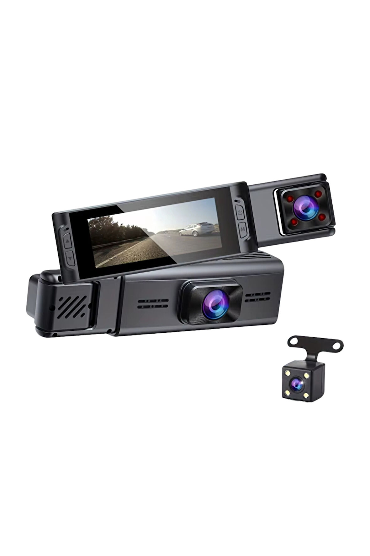 Wearfitpro S18 4K 1080P Monitörlü Ses Kayıtlı Gece Görüşlü 3 Kanal  Araç  İç Dış Kamera