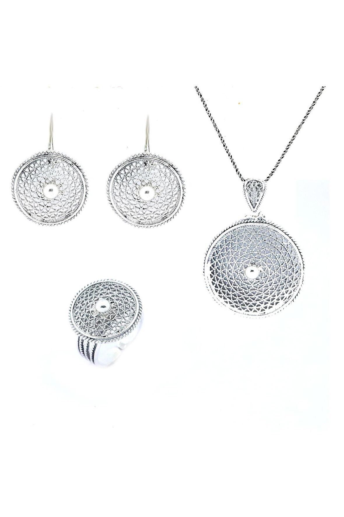 El Işi Yuvarlak Motifli Telkari Üçlü Set