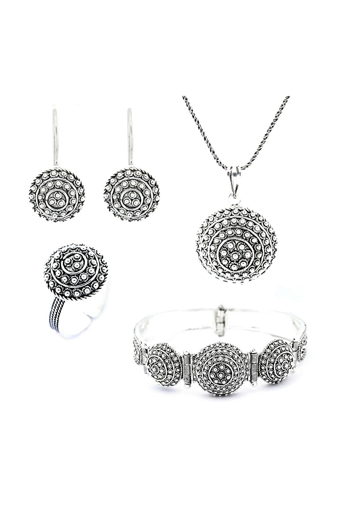 El Işi Yuvarlak Motifli Telkari Dörtlü Set