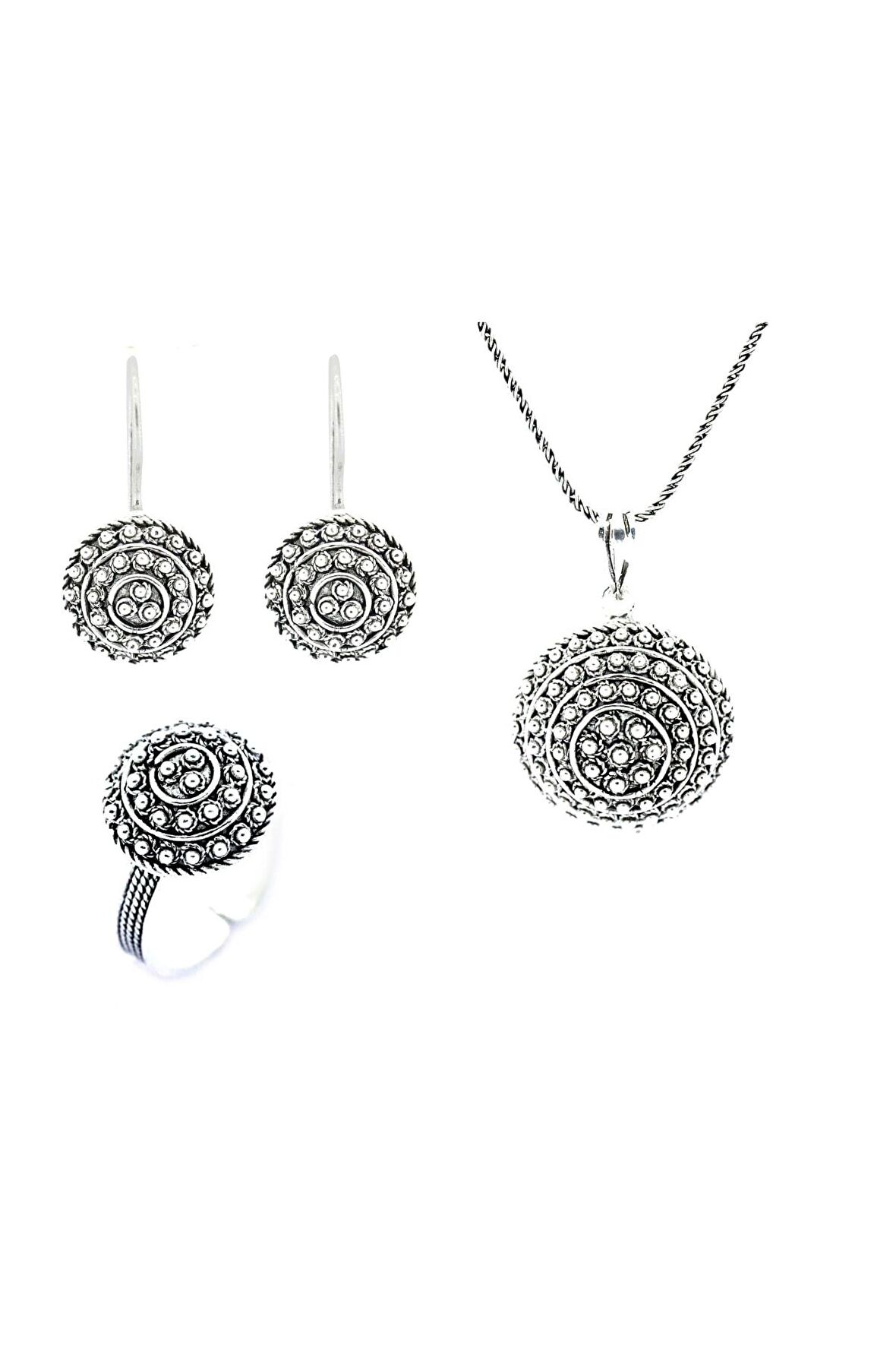 El Işi Yuvarlak Motifli Telkari Üçlü Set