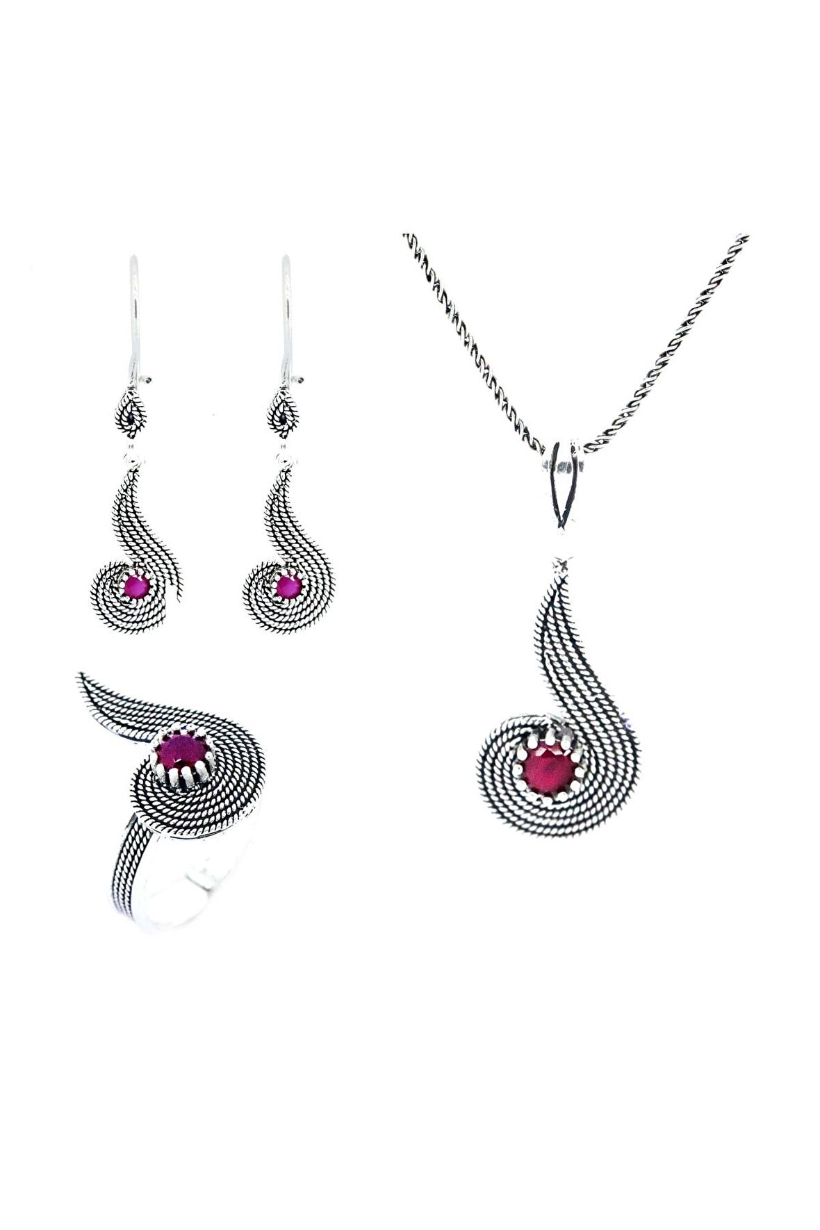 El Işi Yakut Taşlı Telkari Üçlü Set