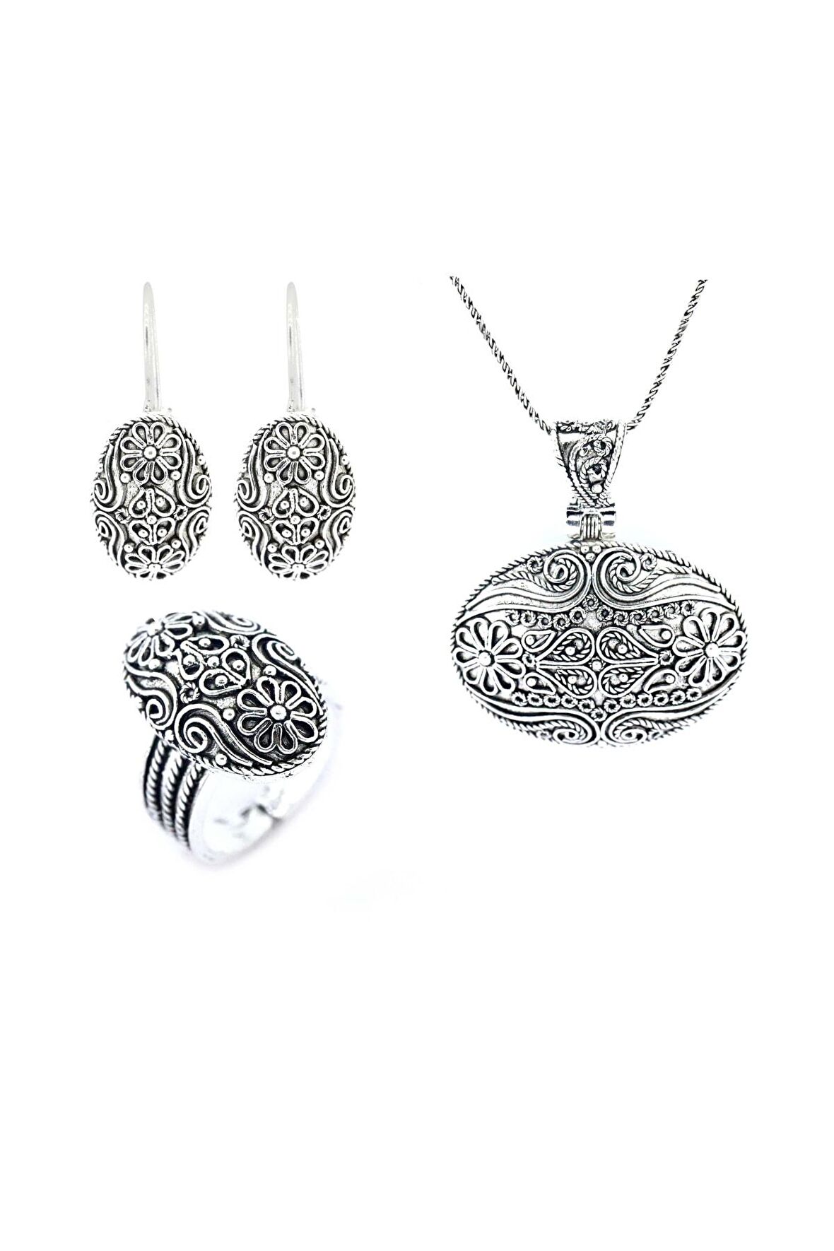 El Işi Oval Motifli Telkari Üçlü Set