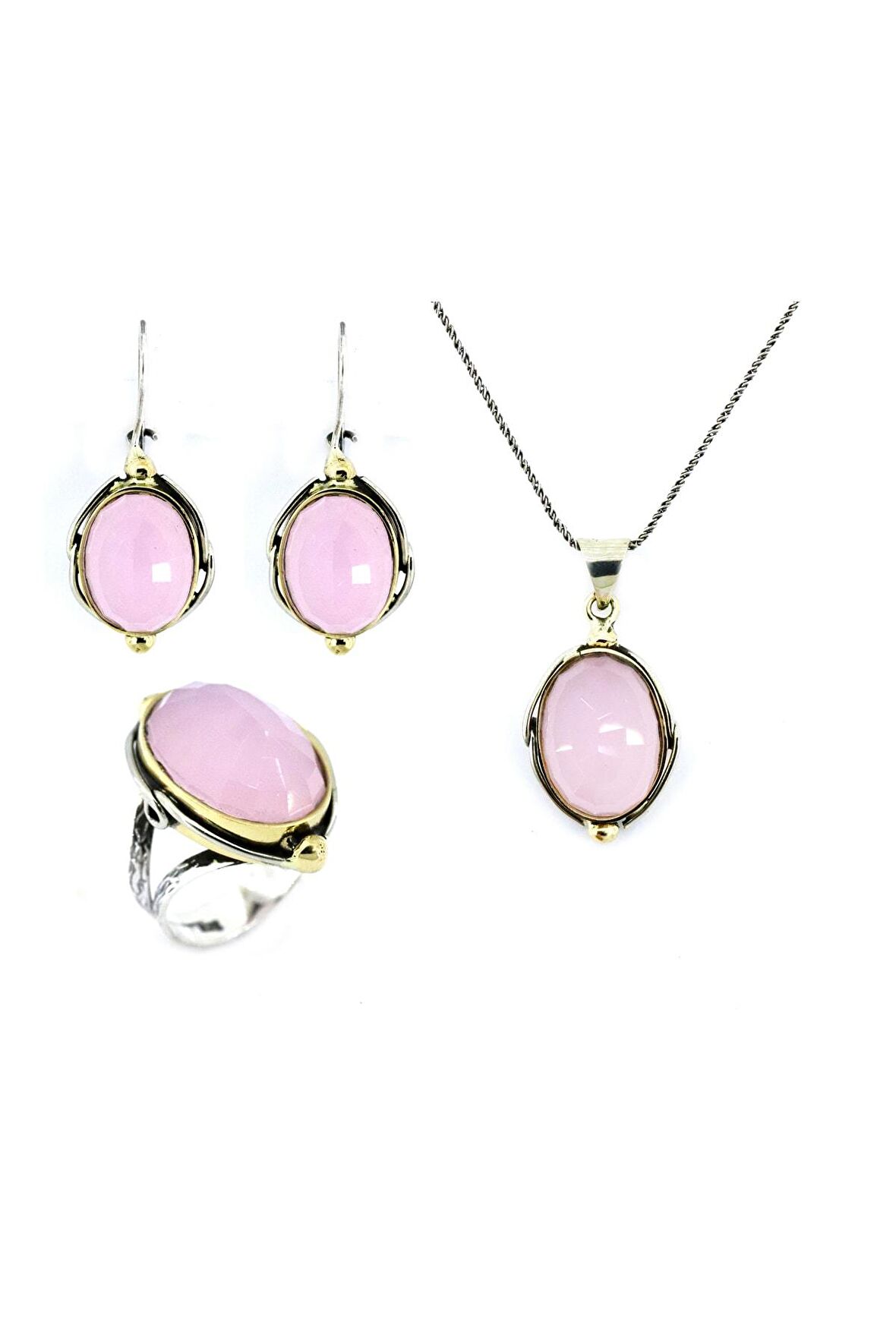 Pembe Kuvarslı Oval Otantik Üçlü Set