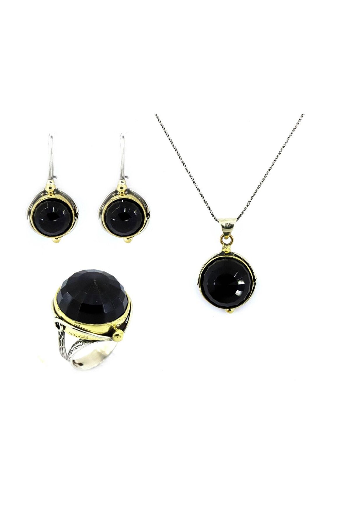 925 Ayar Oltu Taşlı Otantik Gümüş Üçlü Set