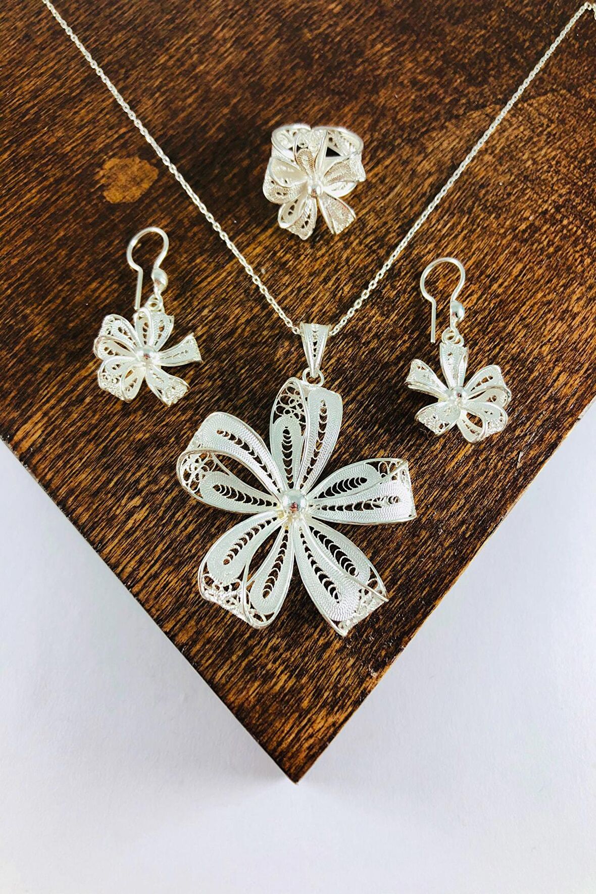 El Işi Telkari Gümüş Üçlü Set