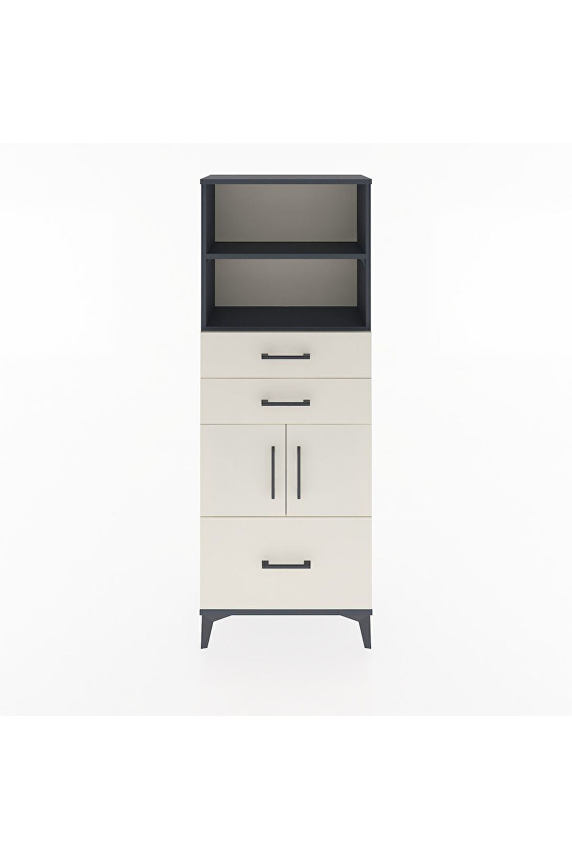 Arges Dolap 3 Raflı 3 Çekmeceli 2 Kapaklı 60x30x163 Antrasit-Aytaşı