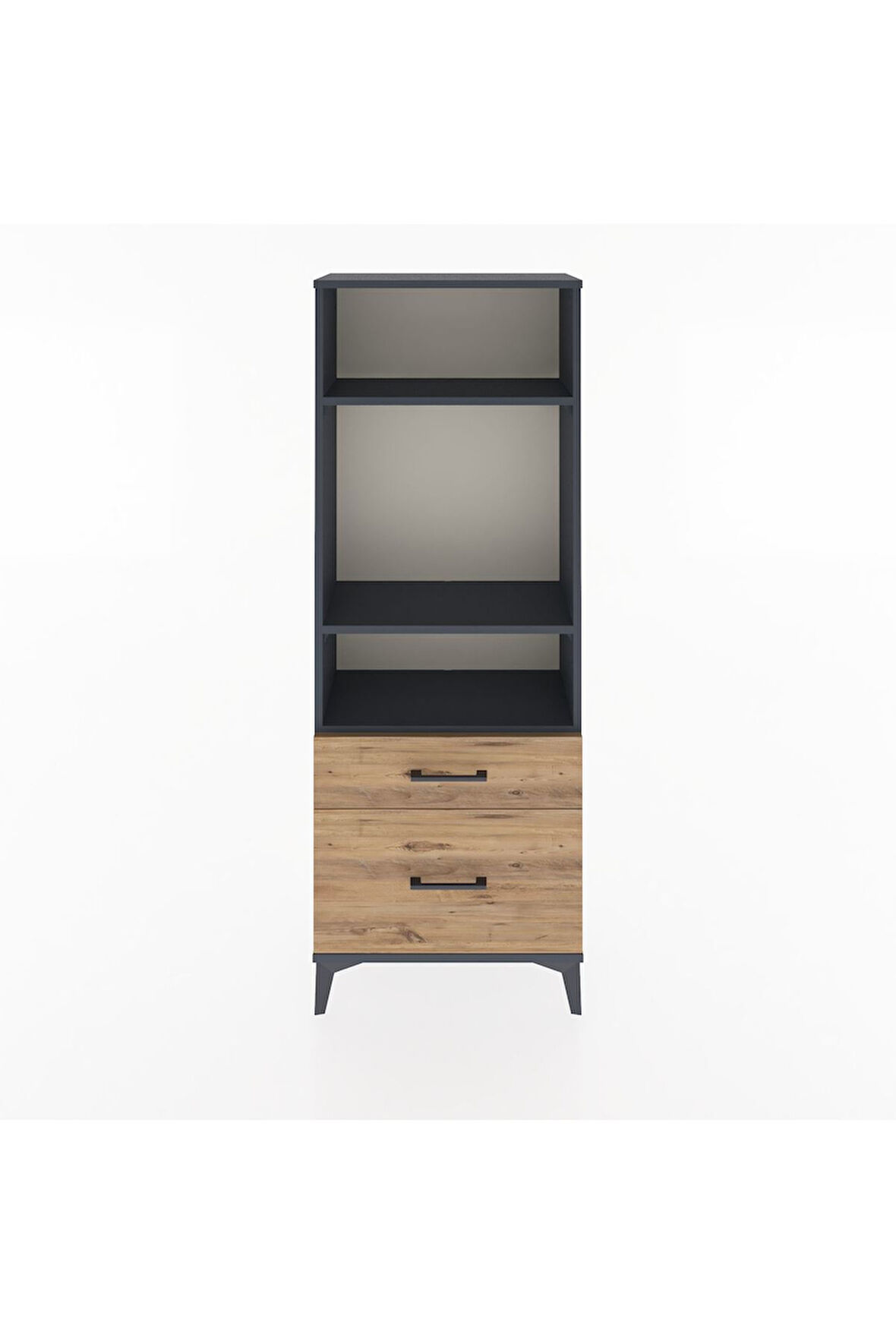 Arges Dolap 3 Raflı 2 Çekmeceli 60x30x163 Antrasit-Çam