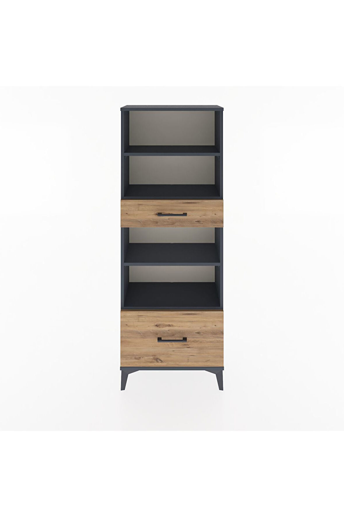 Arges Dolap 4 Raflı 2 Çekmeceli 60x30x163 Antrasit-Çam