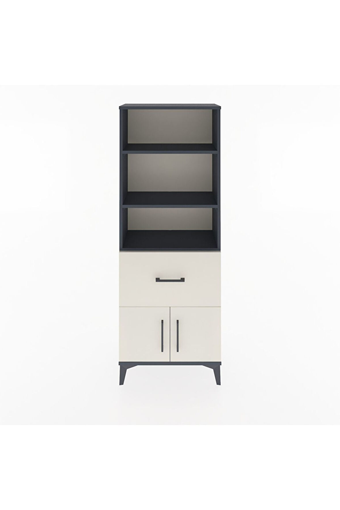 Arges Dolap 3 Raflı Tek Çekmeceli 2 Kapaklı 60x30x163 Antrasit-Aytaşı