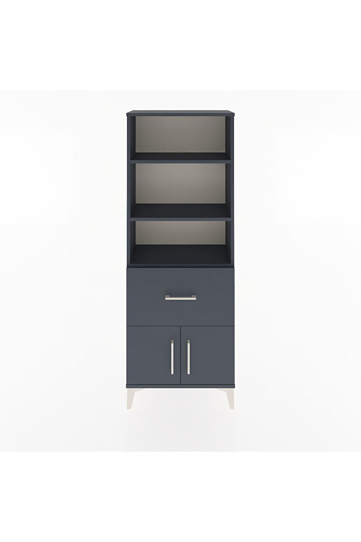 Arges Dolap 3 Raflı Tek Çekmeceli 2 Kapaklı 60x30x163 Antrasit-Antrasit