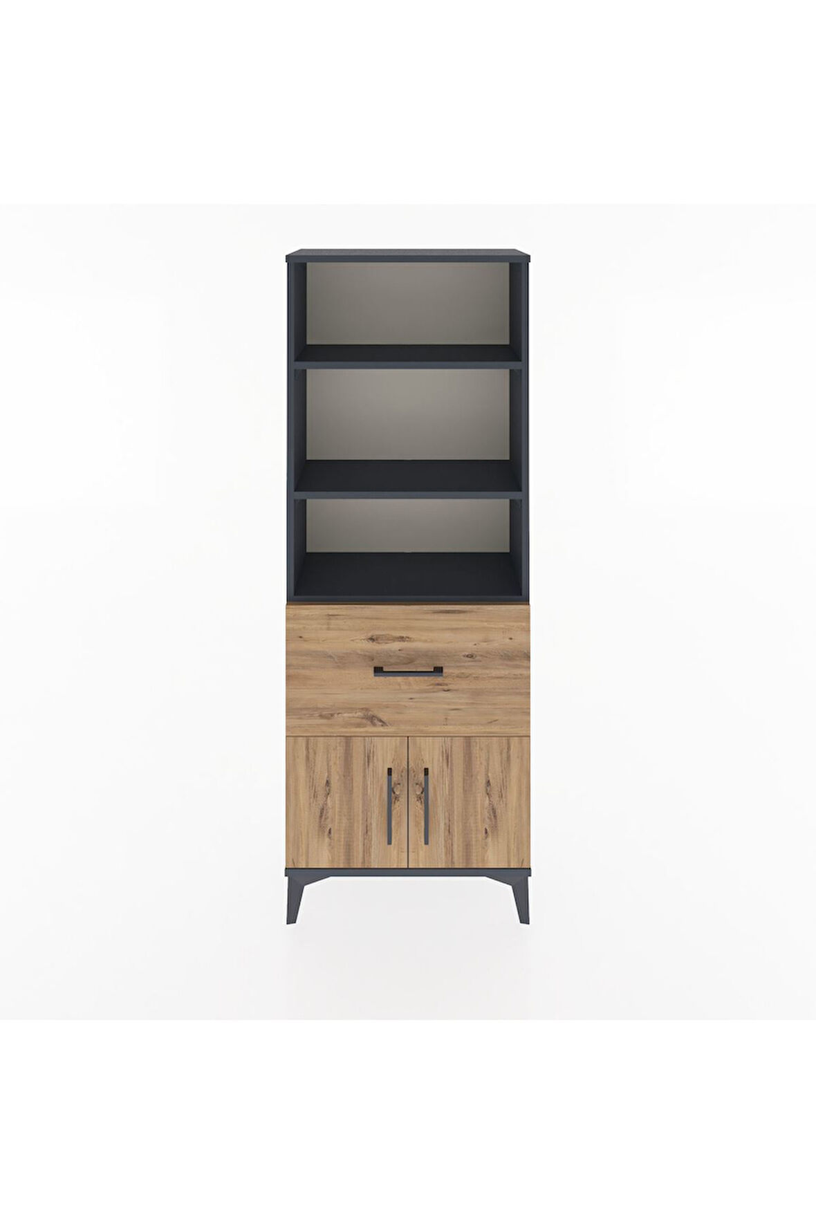 Arges Dolap 3 Raflı Tek Çekmeceli 2 Kapaklı 60x30x163 Antrasit-Çam
