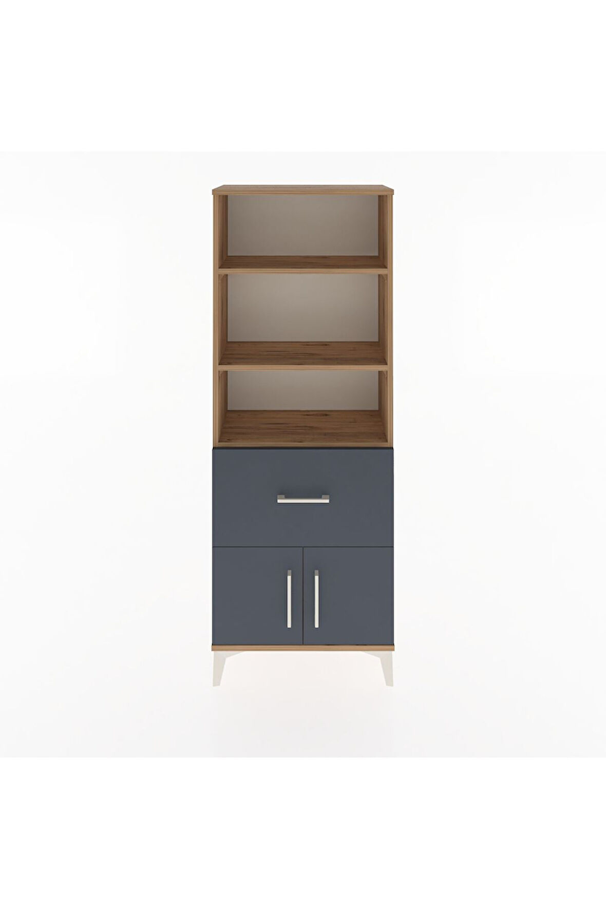 Arges Dolap 3 Raflı Tek Çekmeceli 2 Kapaklı 60x30x163 Çam-Antrasit