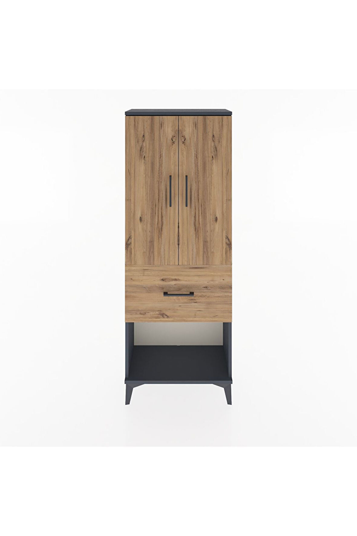 Arges Dolap 3 Raflı Tek Çekmeceli 2 Kapaklı 60x30x163 Antrasit-Çam