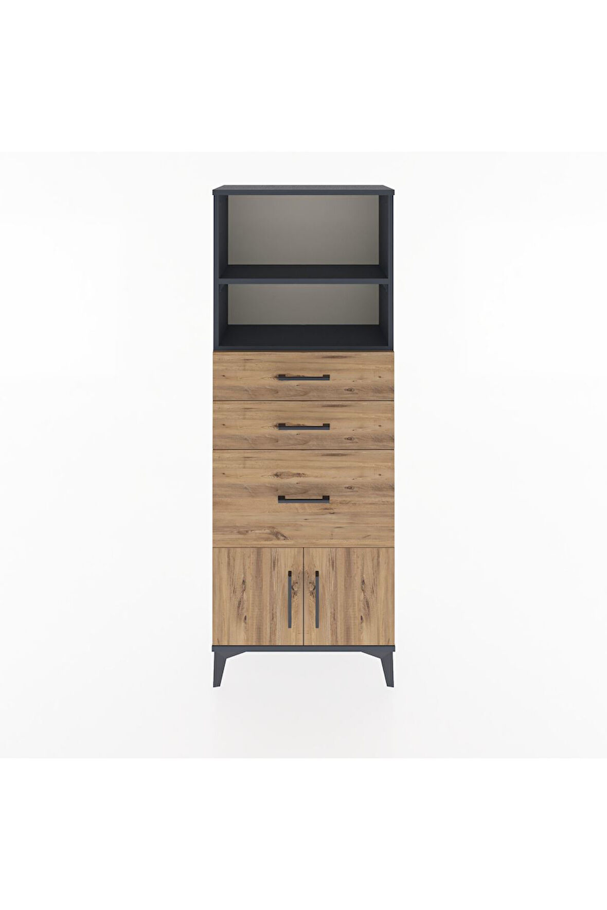 Arges Dolap 2 Raflı 3 Çekmeceli 2 Kapaklı 60x30x163 Antrasit-Çam