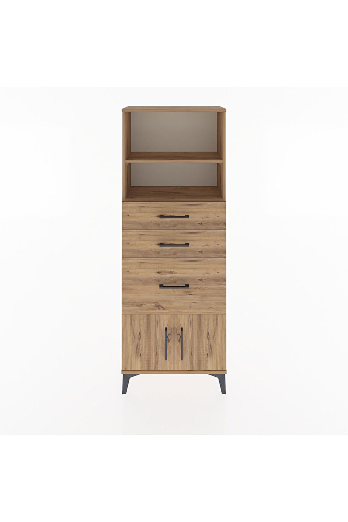 Arges Dolap 2 Raflı 3 Çekmeceli 2 Kapaklı 60x30x163 Çam-Çam