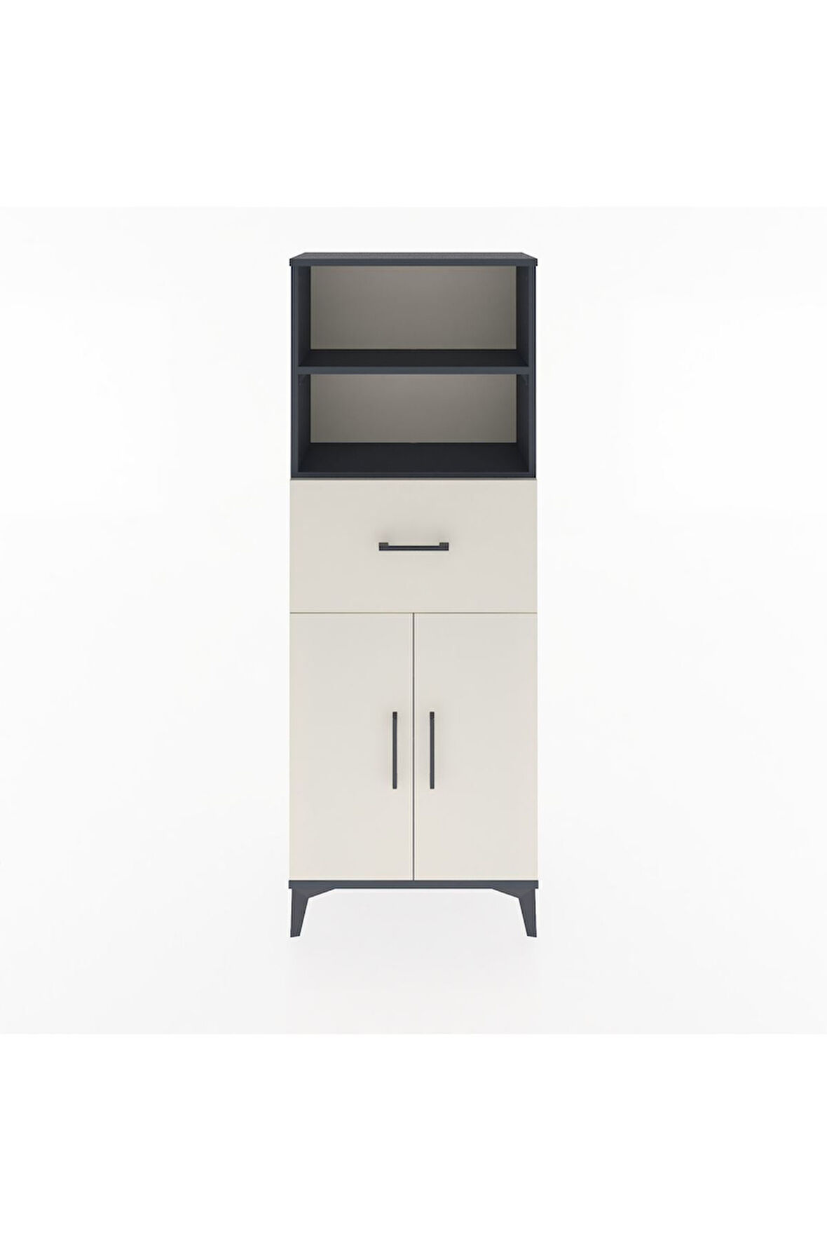 Arges Dolap 3 Raflı Tek Çekmeceli 2 Kapaklı 60x30x163 Antrasit-Aytaşı