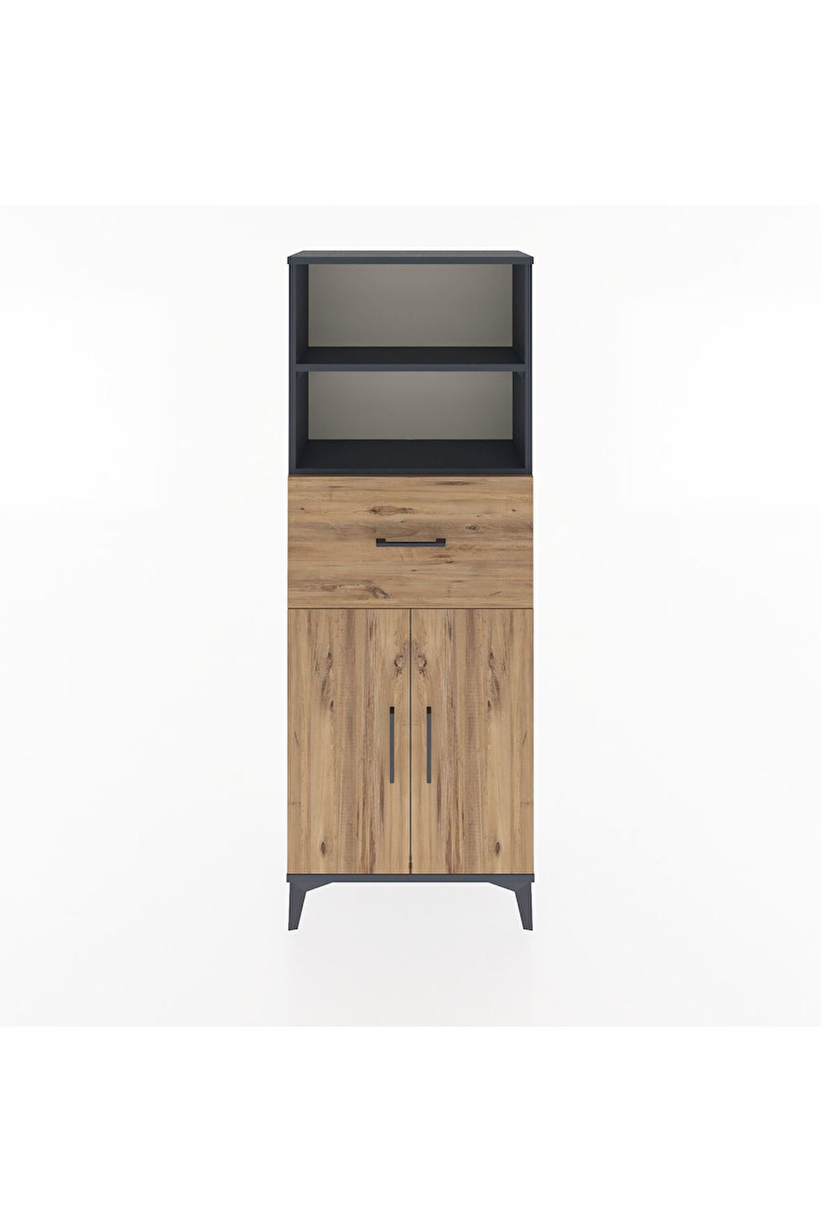 Arges Dolap 3 Raflı Tek Çekmeceli 2 Kapaklı 60x30x163 Antrasit-Çam