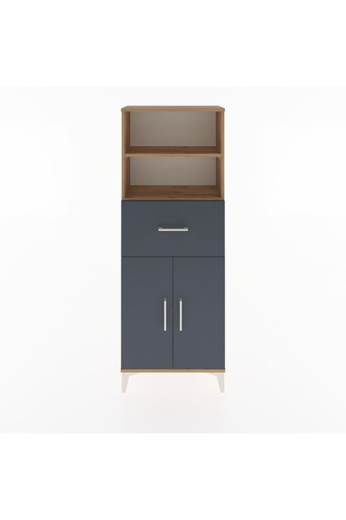 Arges Dolap 3 Raflı Tek Çekmeceli 2 Kapaklı 60x30x163 Çam-Antrasit