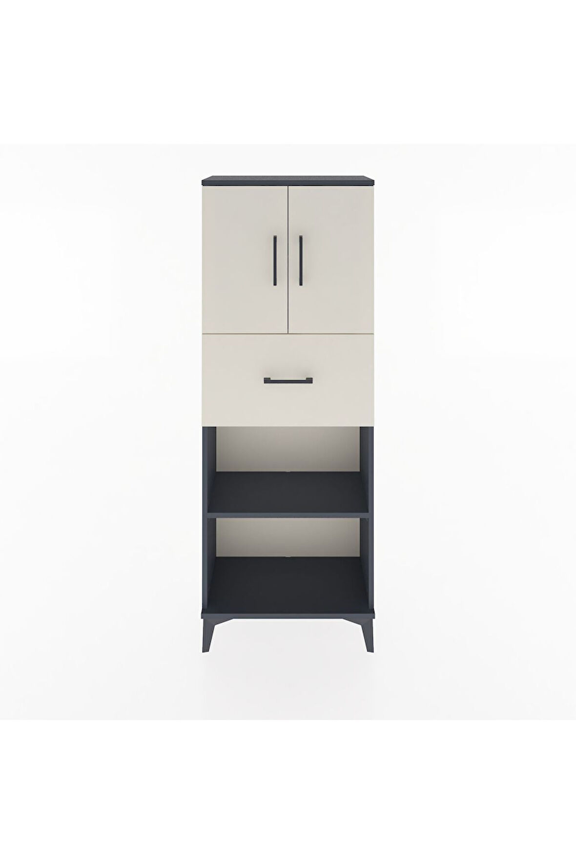 Arges Dolap 3 Raflı Tek Çekmeceli 2 Kapaklı 60x30x163 Antrasit-Aytaşı