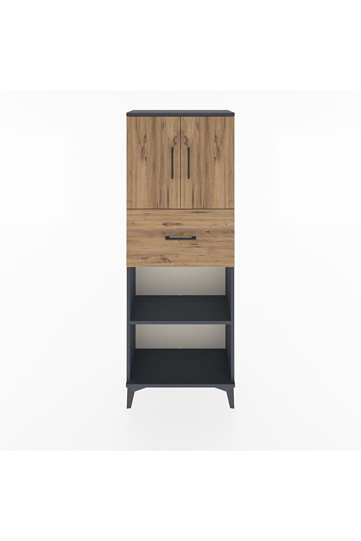 Arges Dolap 3 Raflı Tek Çekmeceli 2 Kapaklı 60x30x163 Antrasit-Çam