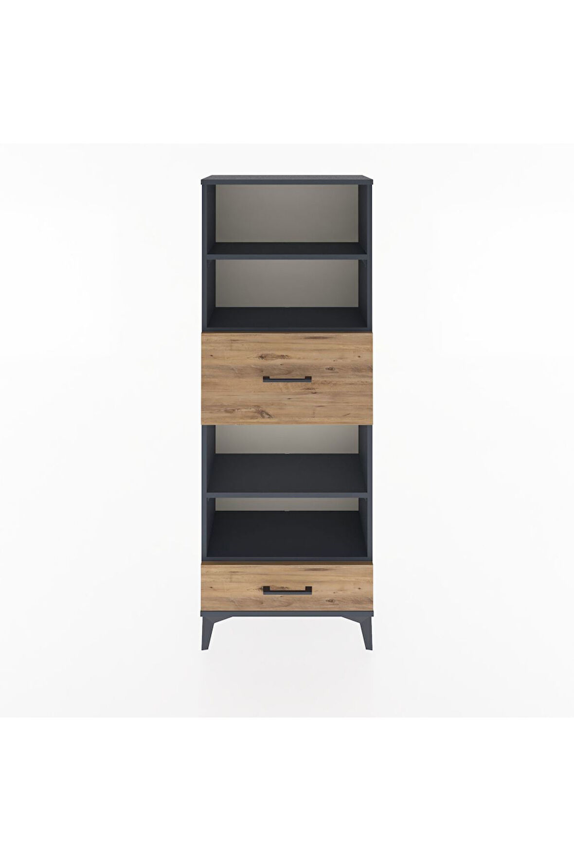 Arges Dolap 4 Raflı 2 Çekmeceli 60x30x163 Antrasit-Çam