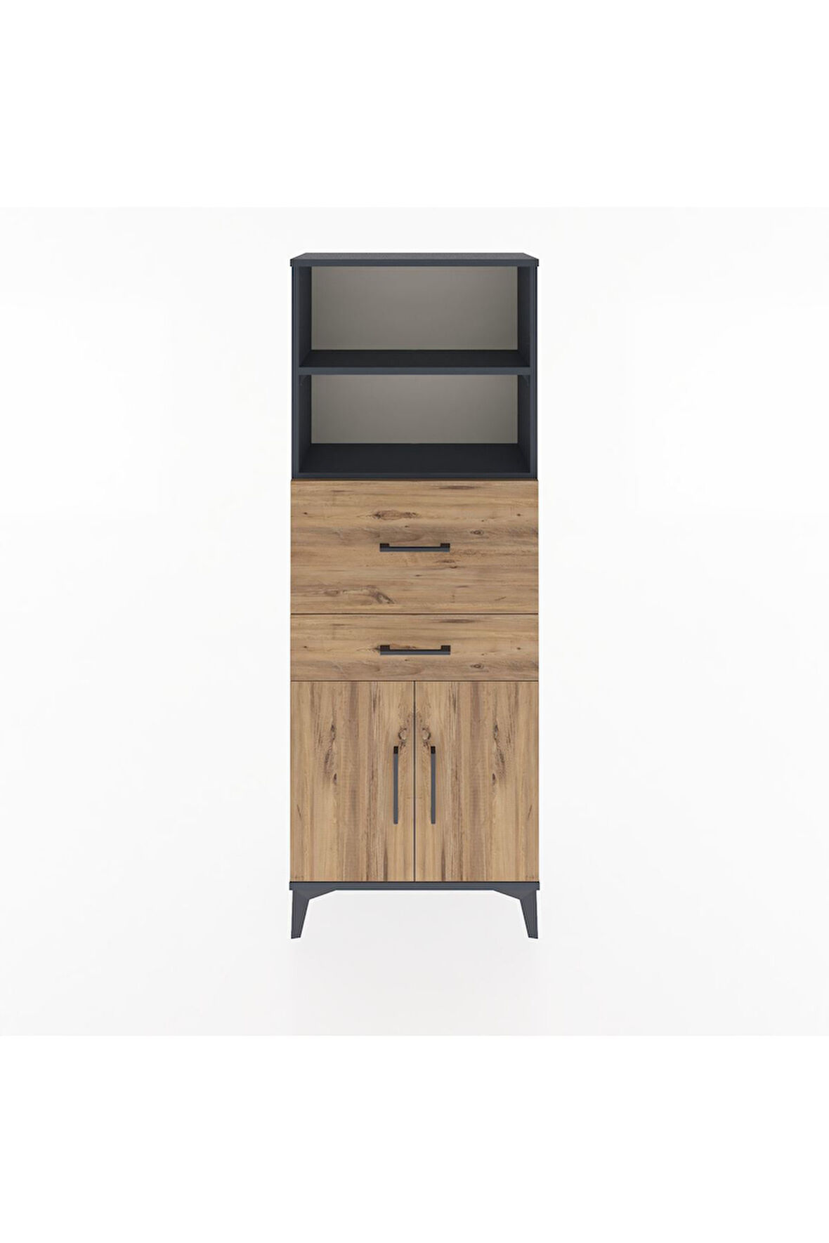 Arges Dolap 3 Raflı 2 Çekmeceli 2 Kapaklı 60x30x163 Antrasit-Çam